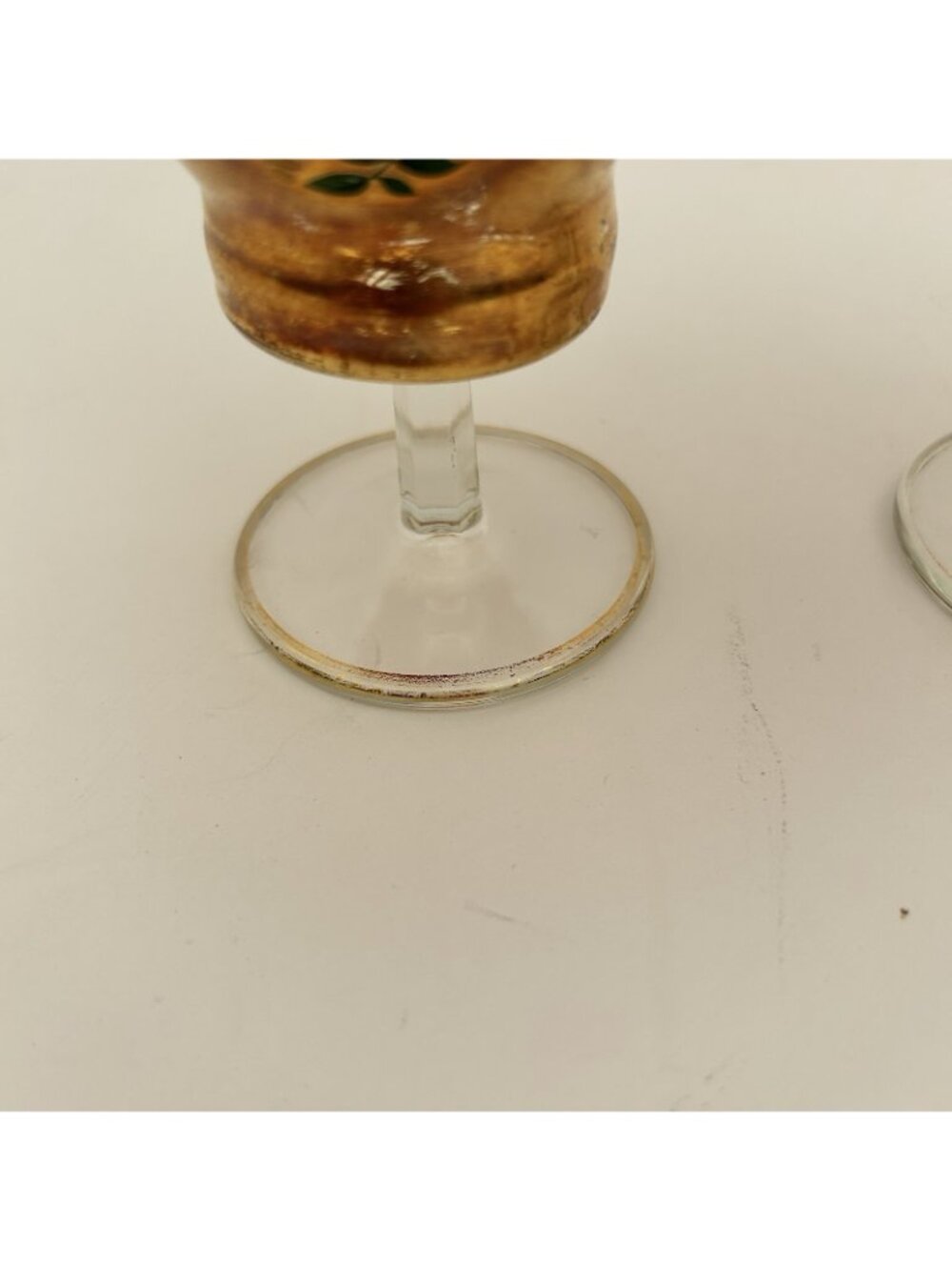 Vintage Set of 3 Gold-Painted Cocktail Glasses Hand-Painted Floral Cottage MCM - Picture 4 of 16